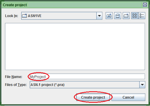 Create Project window